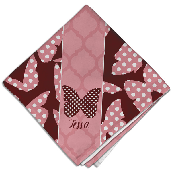 Custom Polka Dot Butterfly Cloth Dinner Napkin - Single w/ Name or Text