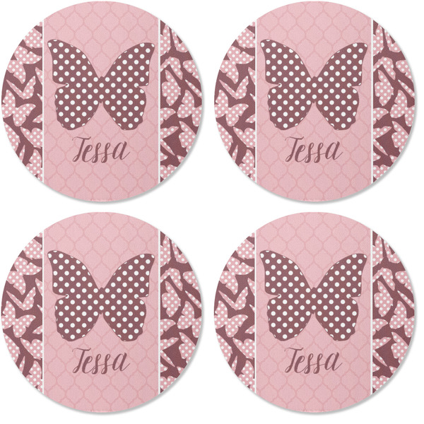 Polka Dot Butterfly Coaster Round Rubber Back - Apvl