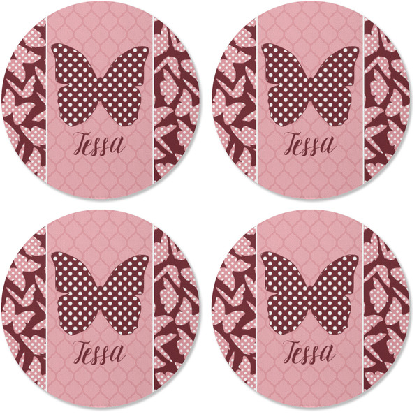 Polka Dot Butterfly Coaster Round Rubber Back - Apvl