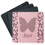 Polka Dot Butterfly Square Rubber Backed Coasters - Set of 4 (Personalized)