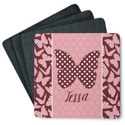 Polka Dot Butterfly Square Rubber Backed Coasters - Set of 4 (Personalized)