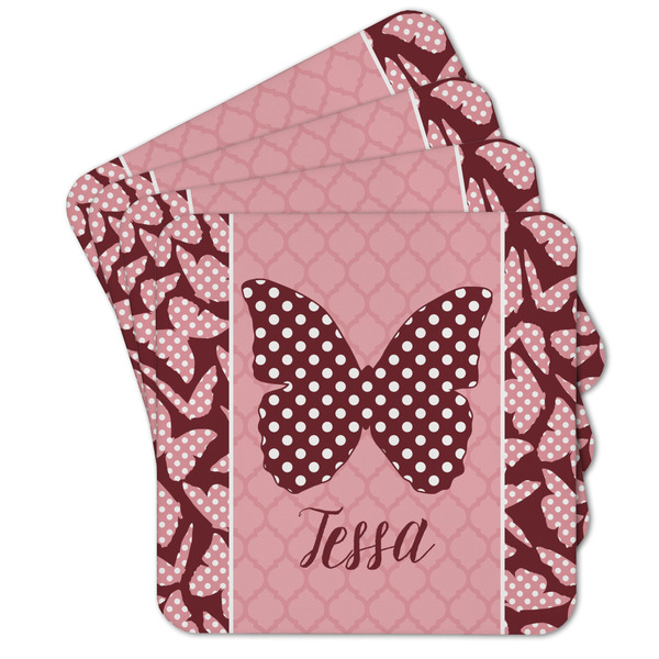 Custom Polka Dot Butterfly Cork Coaster - Set of 4 w/ Name or Text