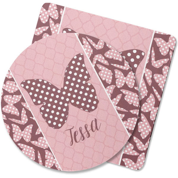 Custom Polka Dot Butterfly Rubber Backed Coaster (Personalized)