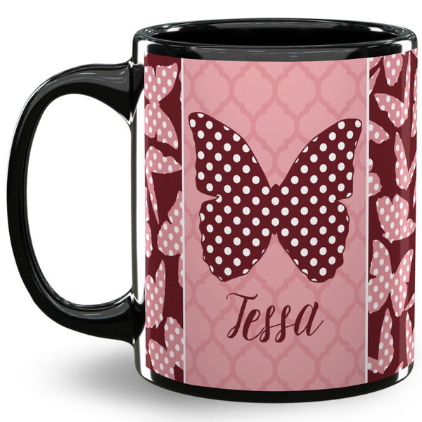 Custom Polka Dot Butterfly 11 Oz Coffee Mug - Black (Personalized)