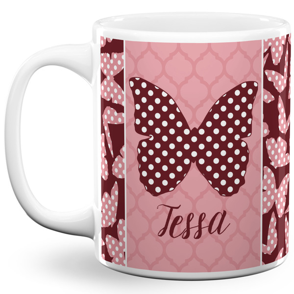 Custom Polka Dot Butterfly 11 Oz Coffee Mug - White (Personalized)