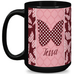Polka Dot Butterfly 15 Oz Coffee Mug - Black (Personalized)