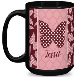 Polka Dot Butterfly 15 Oz Coffee Mug - Black (Personalized)