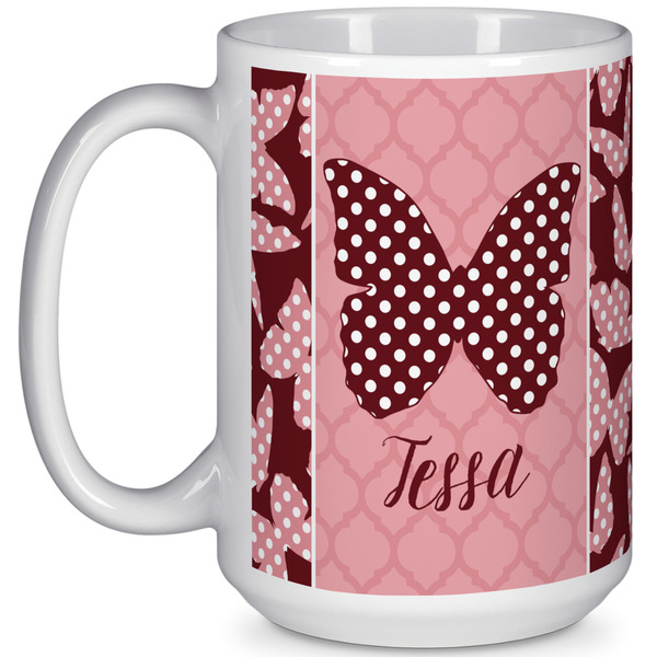Custom Polka Dot Butterfly 15 Oz Coffee Mug - White (Personalized)