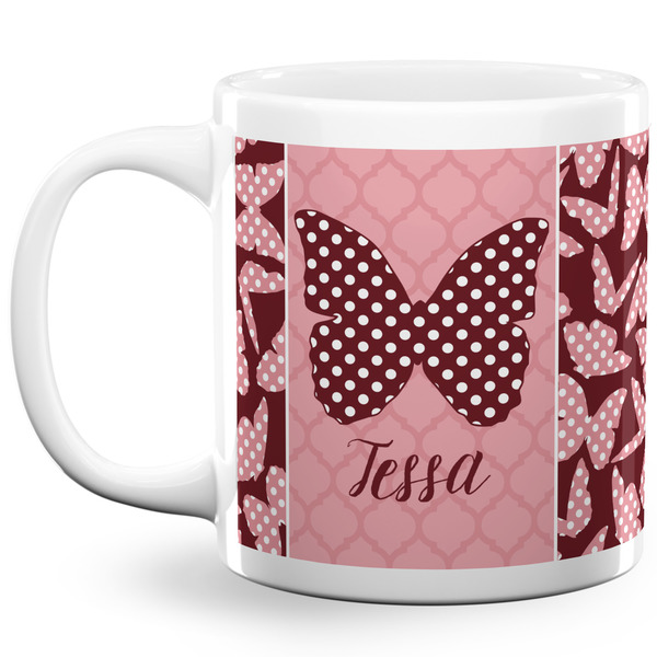 Custom Polka Dot Butterfly 20 Oz Coffee Mug - White (Personalized)