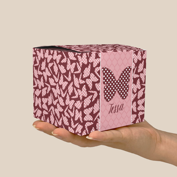 Polka Dot Butterfly Cube Favor Gift Box - On Hand - Scale View