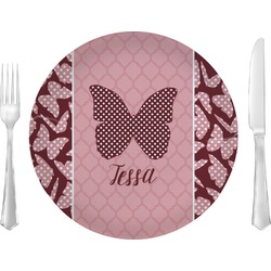 Polka Dot Butterfly Glass Lunch / Dinner Plate 10" (Personalized)