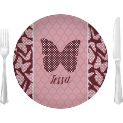 Polka Dot Butterfly 10" Glass Lunch / Dinner Plates - Single or Set (Personalized)