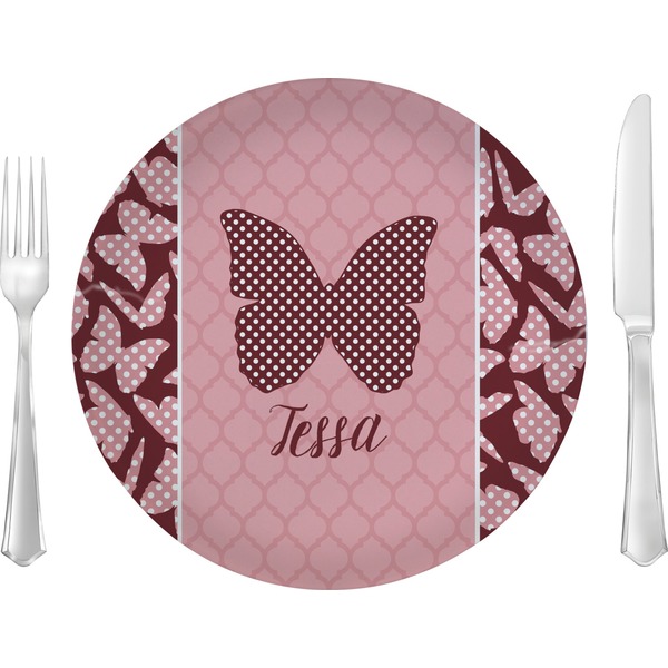 Custom Polka Dot Butterfly 10" Glass Lunch / Dinner Plates - Single or Set (Personalized)
