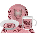 Polka Dot Butterfly Dinner Set - Single 4 Pc Setting w/ Name or Text