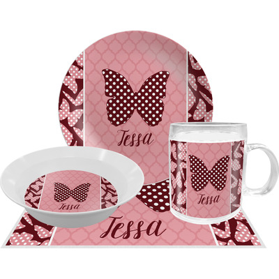 Polka Dot Butterfly Dinner Set - Single 4 Pc Setting w/ Name or Text