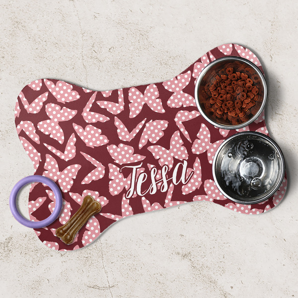 Polka Dot Butterfly Dog Bone Shaped Mat Lifestyle