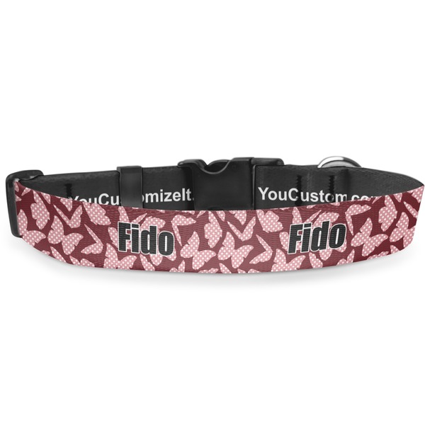 Custom Polka Dot Butterfly Deluxe Dog Collar - Extra Large (16" to 27") (Personalized)