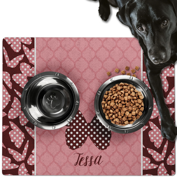 Polka Dot Butterfly Dog Food Mat - Large LIFESTYLE