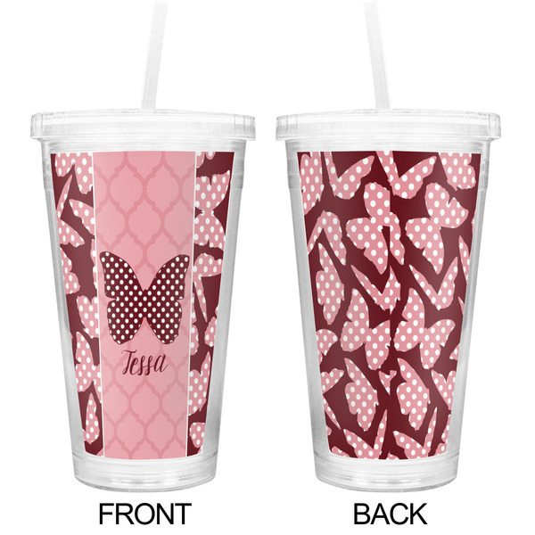 Polka Dot Butterfly Double Wall Tumbler with Straw - Approval