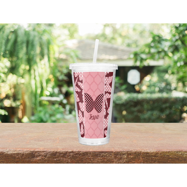 Polka Dot Butterfly Double Wall Tumbler with Straw Lifestyle