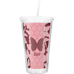 Polka Dot Butterfly Double Wall Tumbler with Straw (Personalized)