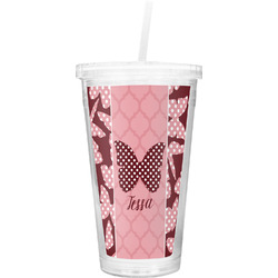 Polka Dot Butterfly Double Wall Tumbler with Straw (Personalized)