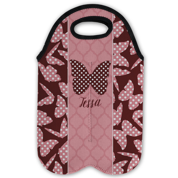Polka Dot Butterfly Double Wine Tote - Flat (new)