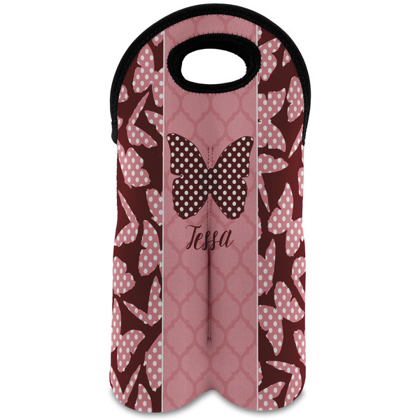 Custom Polka Dot Butterfly Wine Tote Bag (2 Bottles) (Personalized)