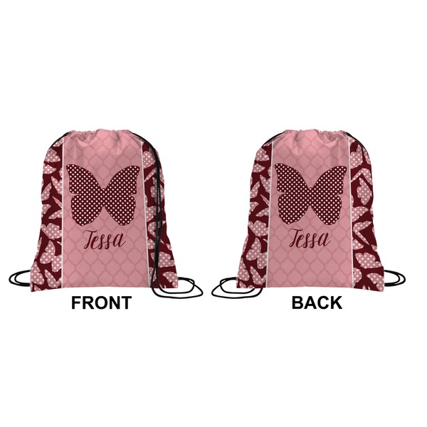 Polka Dot Butterfly Drawstring Backpack Front & Back Medium