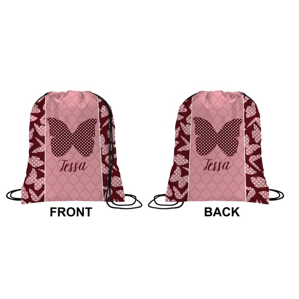 Polka Dot Butterfly Drawstring Backpack Front & Back Small