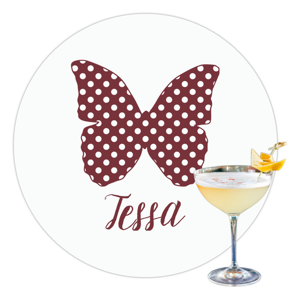 Custom Polka Dot Butterfly Printed Drink Topper - 3.5" (Personalized)