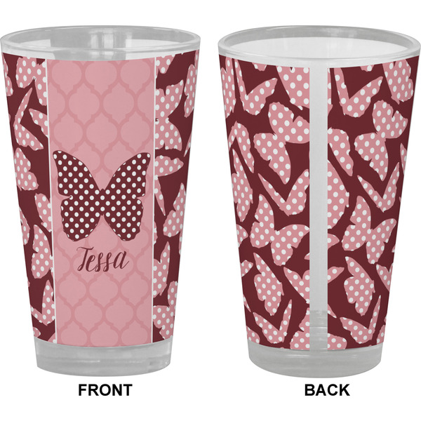 Polka Dot Butterfly Pint Glass - Full Color - Front & Back Views