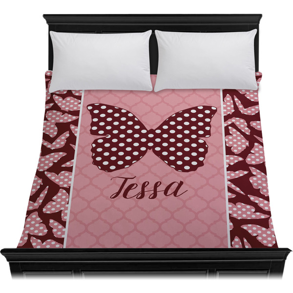Polka Dot Butterfly Duvet Cover - Queen - On Bed - No Prop