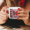 Polka Dot Butterfly Espresso Cup - 6oz (Double Shot) LIFESTYLE (Woman hands cropped)