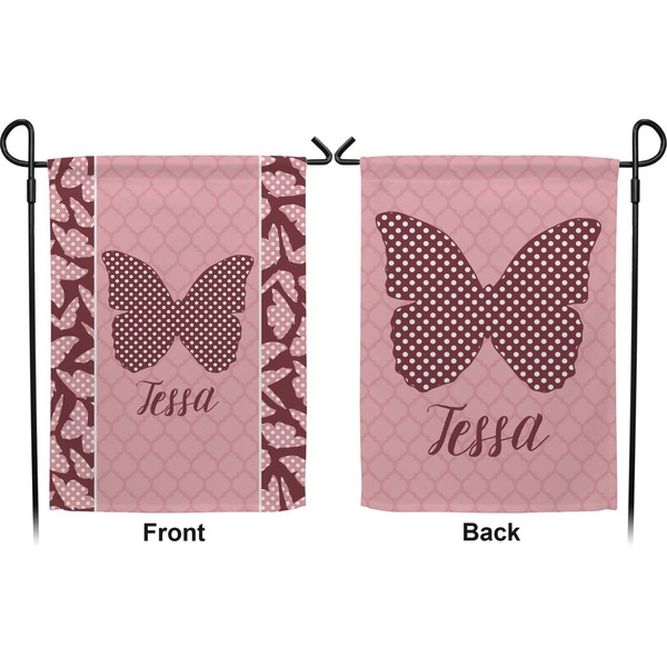 Polka Dot Butterfly Garden Flag - Double Sided Front and Back