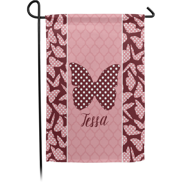 Custom Polka Dot Butterfly Small Garden Flag - Single Sided w/ Name or Text