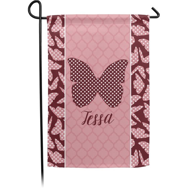 Custom Polka Dot Butterfly Small Garden Flag - Double Sided w/ Name or Text