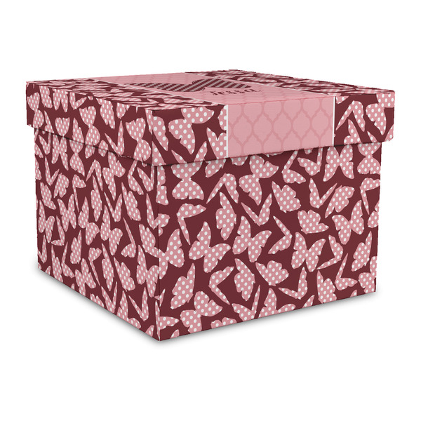 Custom Polka Dot Butterfly Gift Box with Lid - Canvas Wrapped - Large (Personalized)