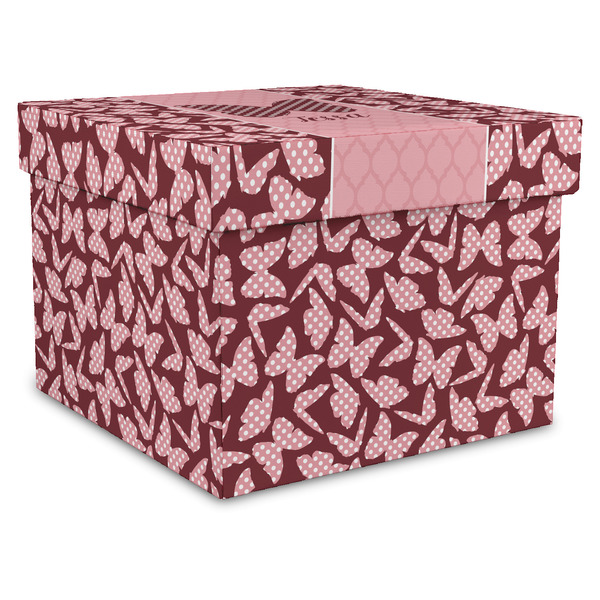 Custom Polka Dot Butterfly Gift Box with Lid - Canvas Wrapped - X-Large (Personalized)