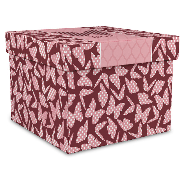 Custom Polka Dot Butterfly Gift Box with Lid - Canvas Wrapped - XX-Large (Personalized)