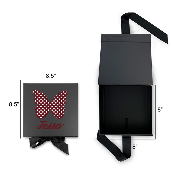 Polka Dot Butterfly Gift Boxes with Magnetic Lid - Black - Open & Closed