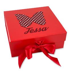 Polka Dot Butterfly Gift Box with Magnetic Lid - Red (Personalized)