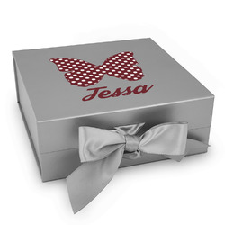 Polka Dot Butterfly Gift Box with Magnetic Lid - Silver (Personalized)