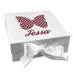 Polka Dot Butterfly Gift Box with Magnetic Lid - White (Personalized)