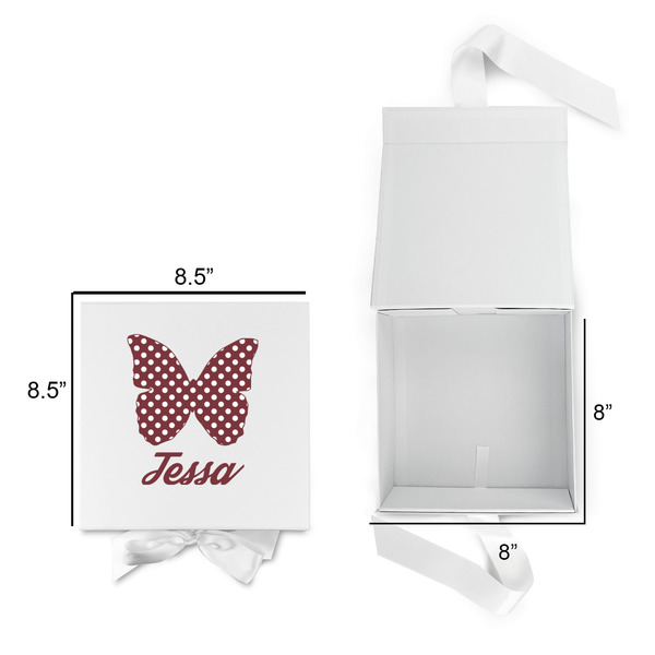 Polka Dot Butterfly Gift Boxes with Magnetic Lid - White - Open & Closed