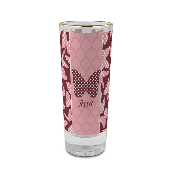 Custom Polka Dot Butterfly 2 oz Shot Glass -  Glass with Gold Rim - Set of 4 (Personalized)