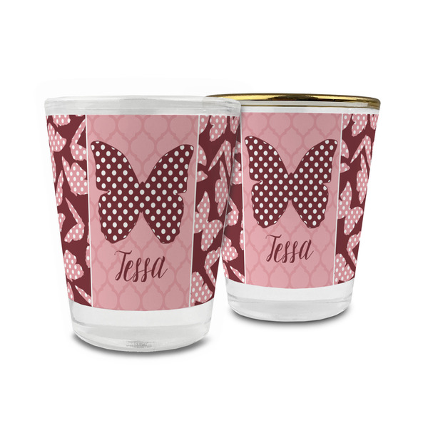 Custom Polka Dot Butterfly Glass Shot Glass - 1.5 oz (Personalized)