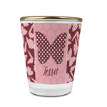 Polka Dot Butterfly Glass Shot Glass - 1.5 oz - with Gold Rim - Set of 4 (Personalized)