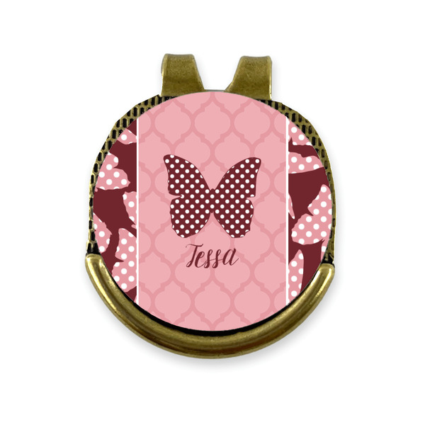 Custom Polka Dot Butterfly Golf Ball Marker - Hat Clip - Gold