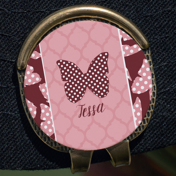 Polka Dot Butterfly Golf Ball Marker Hat Clip - Gold - Close Up